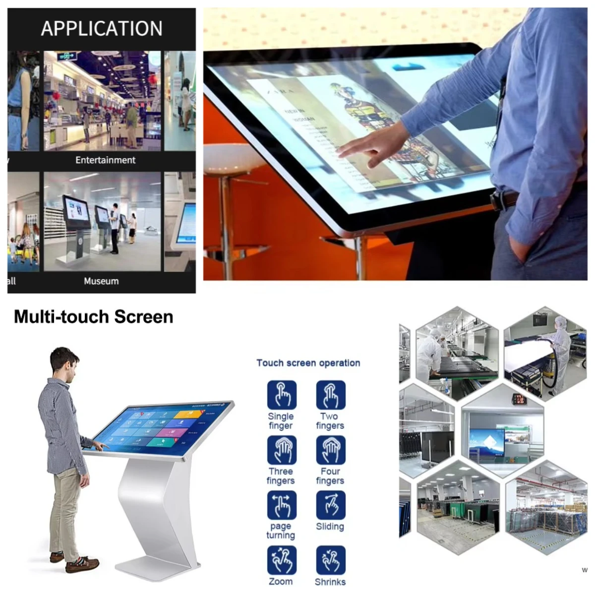 Pantalla de información inteligente capacitiva de quiosco táctil digital interactivo horizontal de 32 43 55 pulgadas para centro comercial de vídeo
