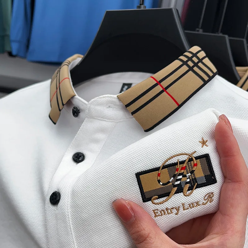 High Quality Man Long-Sleeved Polo Shirt Exquisite Embroidery Lapel Button Autumn British Style New Business Casual Men's Tops