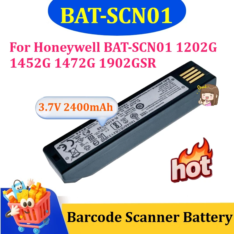 

Аккумулятор 3.7V 2400mAh для сканеров штрих-кодов Honeywell BAT-SCN01 1202G 1452G 1472G 1902GSR 1911i, 1981i 100006732, 50121527-002