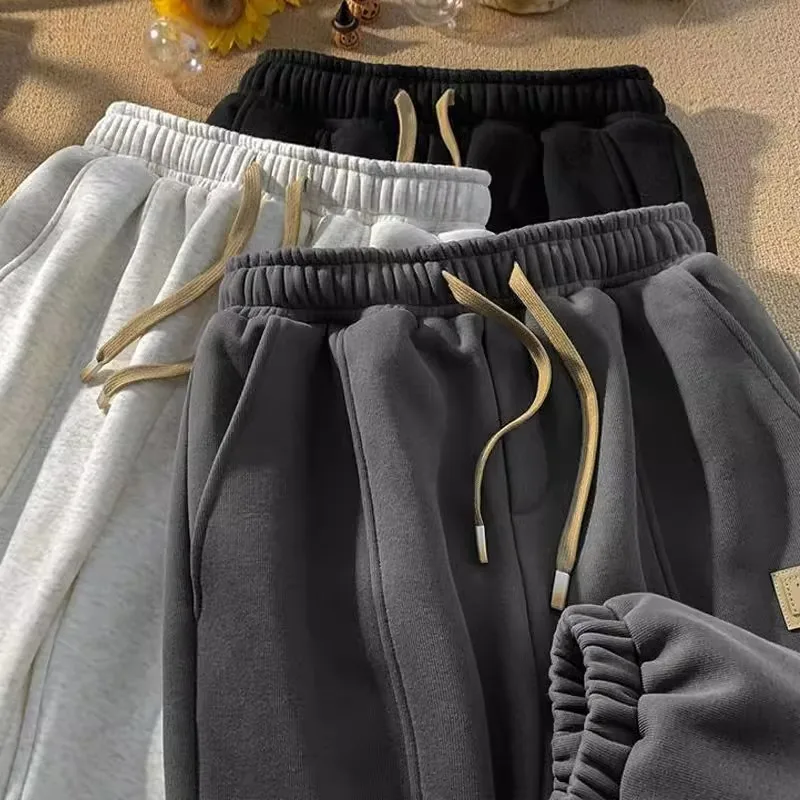 

Men's Thiened Fce Lined Loose Fit Trousers Autumn Winter Sports Pants Warm Casual Trousers Trendy Brand Youth Active Sle