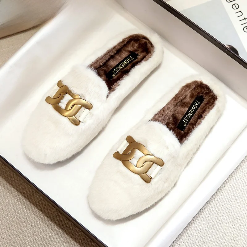 

Женские пушистые тапочки FAD Z на плоской подошве для осени и зимы, для улицы, маленькие и большие размеры, с закрытым носком, хлопковые