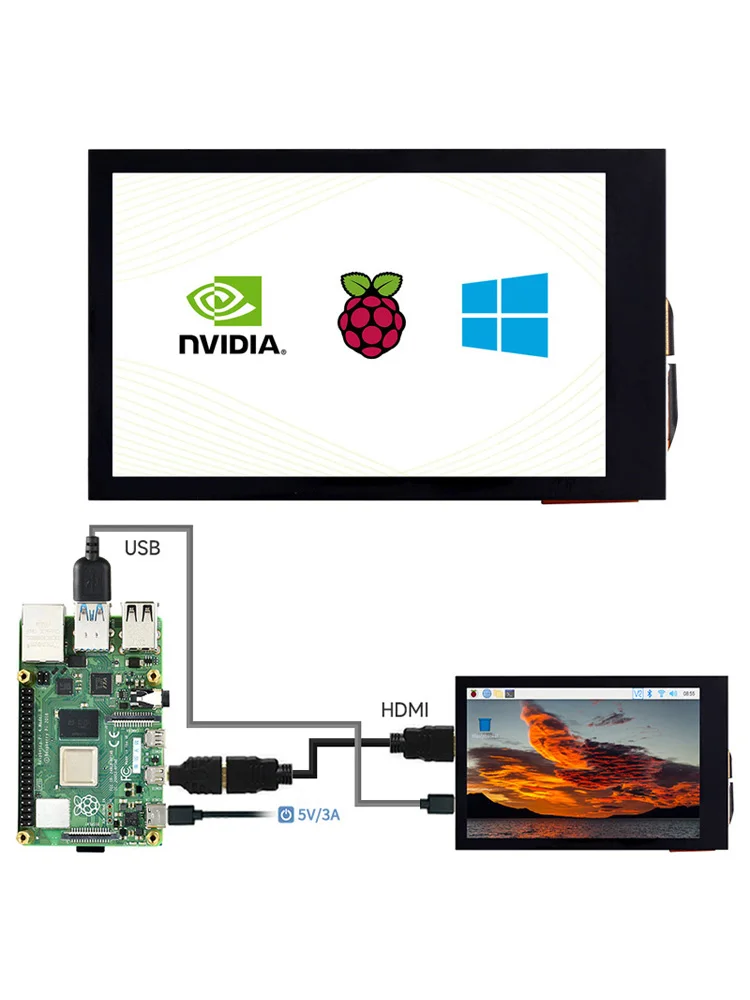 IPS LCD Capacitivo Touch Screen Display, Raspberry Pi, Compatível com HDMI, Jetson Nano, PC, 3.5 ", 480 × 800