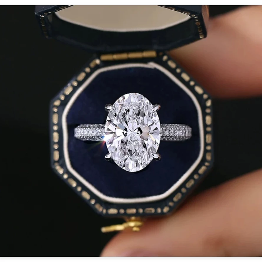 Valuable Oval 5ct Lab Moissanite Diamond Ring 925 Sterling Silver Party Wedding Band Rings for Women Bridal Engagement Jewelry
