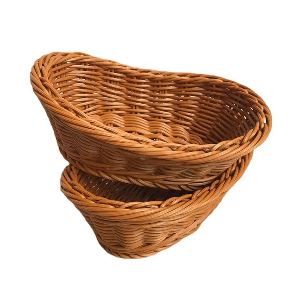 Imitate Rattan Kitchen Storage Basket Creative Brown Oval Bread Tray Living Room Vegetable Fruit Flower Organization Box