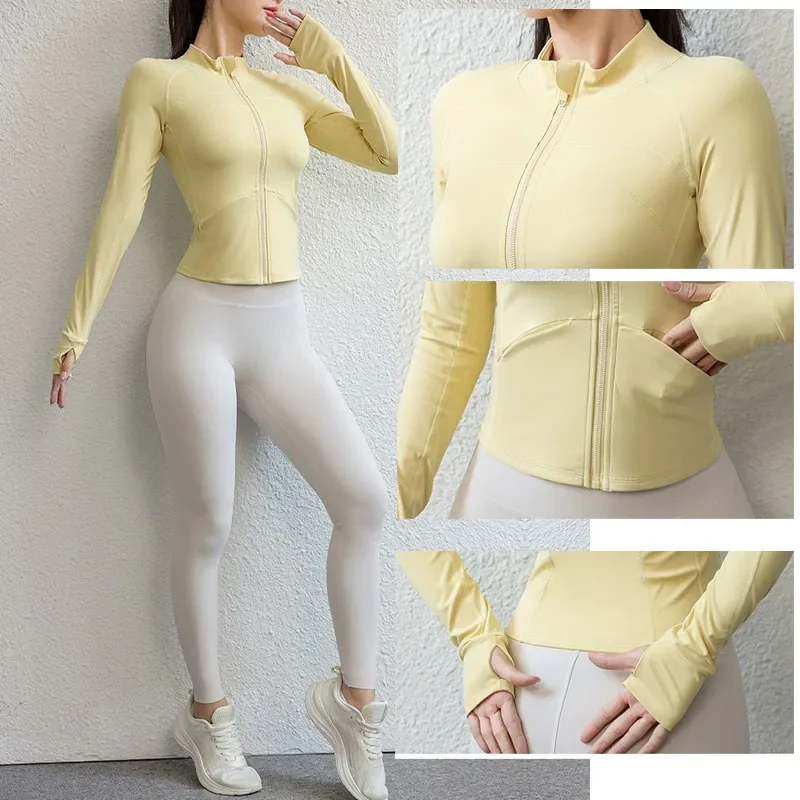 PofyBofy Slim Fit Yoga Jackets with Pockets Yoga Jacket Thumbhole Workout Jacket Outdoor Active Wear Quick Dry Long Sleeve Sport