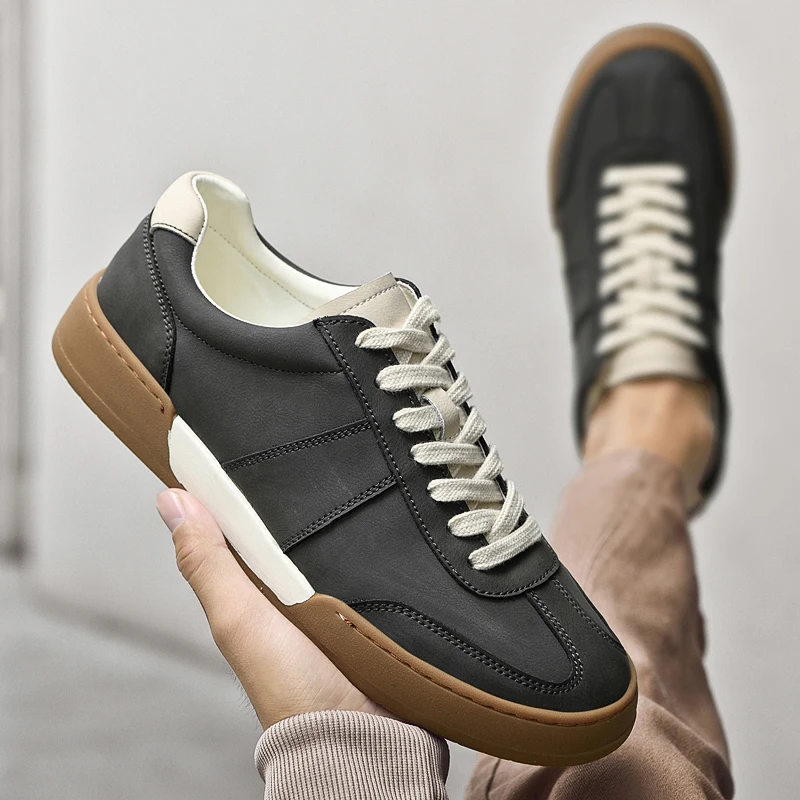 Low Top Lace-up Sneakers Fashion Male Skateboard Footwear Versatile Tenis Masculino Trainers Genuine Leather Mens Walking Shoes