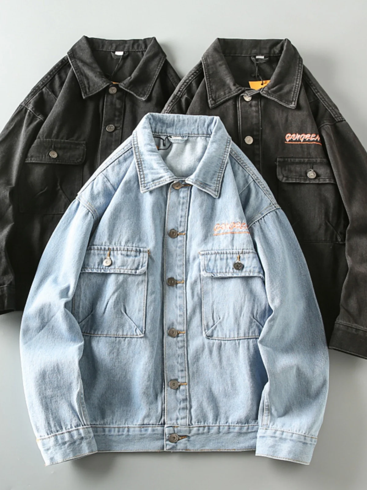 

Винтажная джинсовая куртка Waed: повседневная, с воротником, в рабочем стиле, для мужчин и женщин, осенне-весенняя, парная верхняя одежда