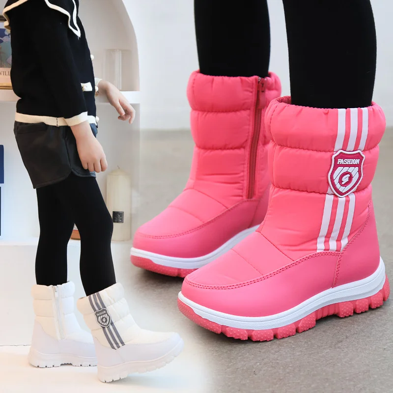 Bottes de rinçage en fourrure pour enfants, chaussures imperméables pour enfants, bottes de neige pour filles, chaussures pour enfants, noir, rose,