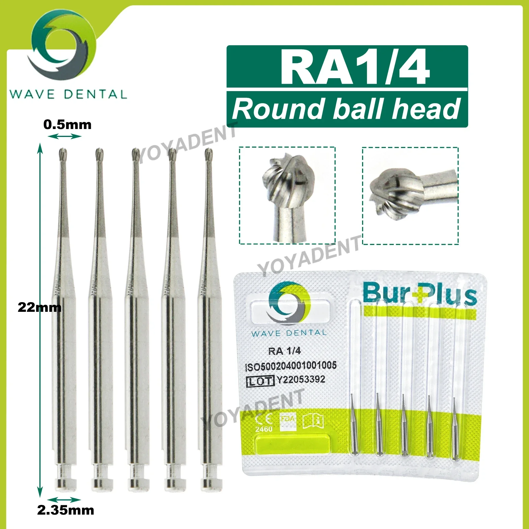 Tungsten Carbide, gelombang gigi Tungsten Burs Dental strawberry RA bor gigi 2.35mm untuk kecepatan rendah sudut kontra Handpiece 5 buah/pak