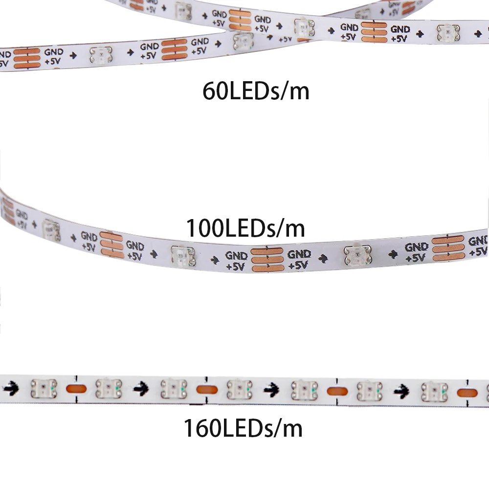 초박형 LED 스트립 조명, 개별 주소 지정 가능 SPI RGB 픽셀 LED 테이프 리본, 드림 컬러 DIY, 3mm WS2812b DC 5V 12V