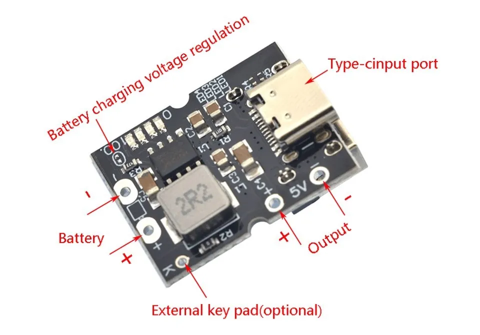 Typ-C 5V 2A Boost Step-Up Strommodul Lithium-Batterie-Ladeplatine Überladeschutz LED-Anzeige DIY Powerbank – Detail 1