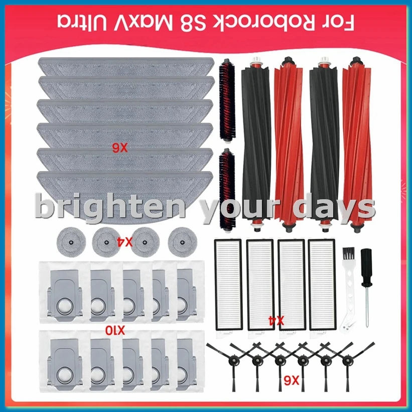 

Accessories Kit for S8 Maxv Ultra Robot Vacuum, Main Side Brush Hepa Filter Mop Pads Dust Bag Replacement Parts-A63M
