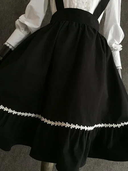 Klassieke Lolita Sk Kleine Duivel Chiffon Franje Zwarte Lolita Rok Victoriaanse Jurk