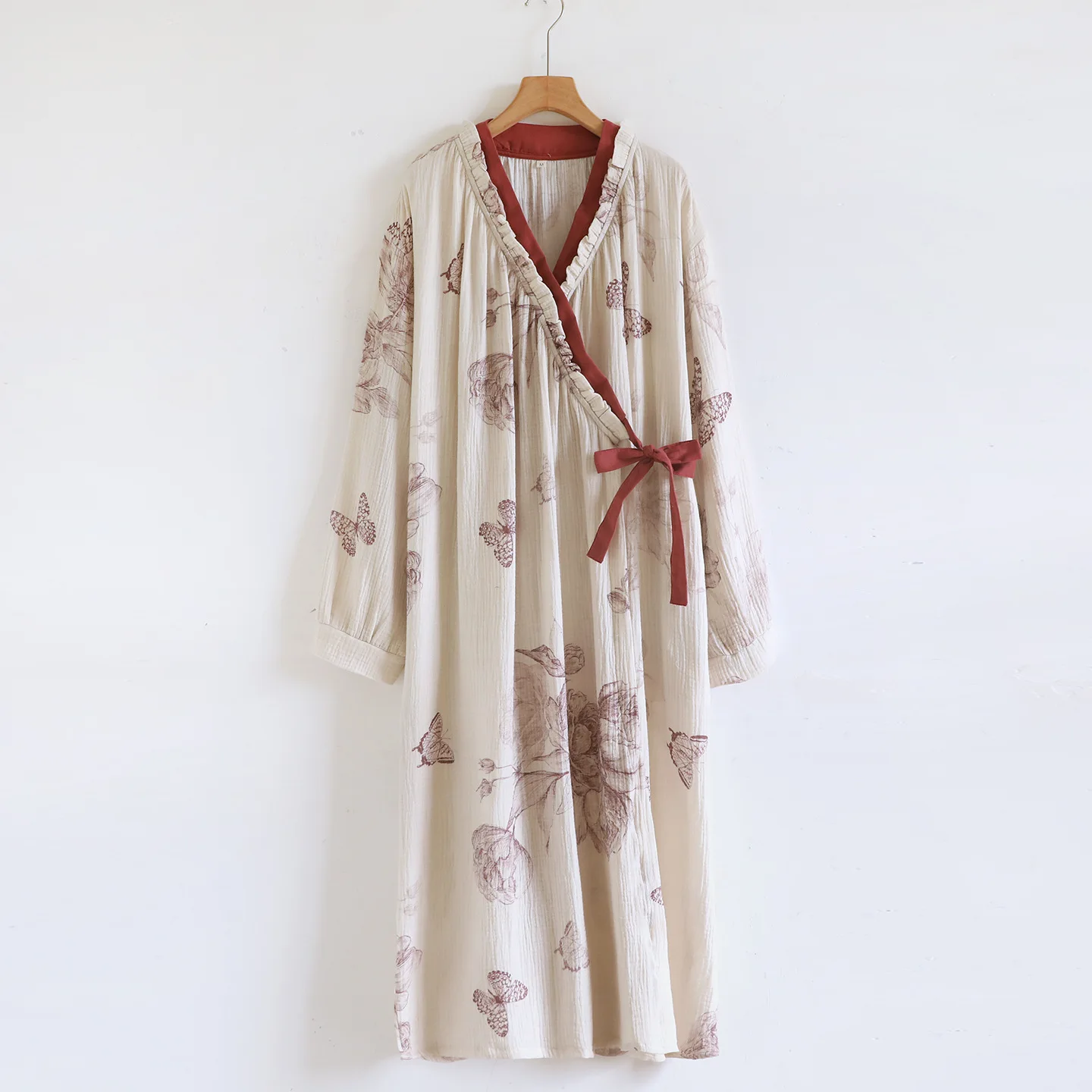 

100% Cotton Night Robe For Women Long Sleeve Loose Comfort Sleepwear Autumn Winter Room Wear Bathrobes Shower Moring Gowns