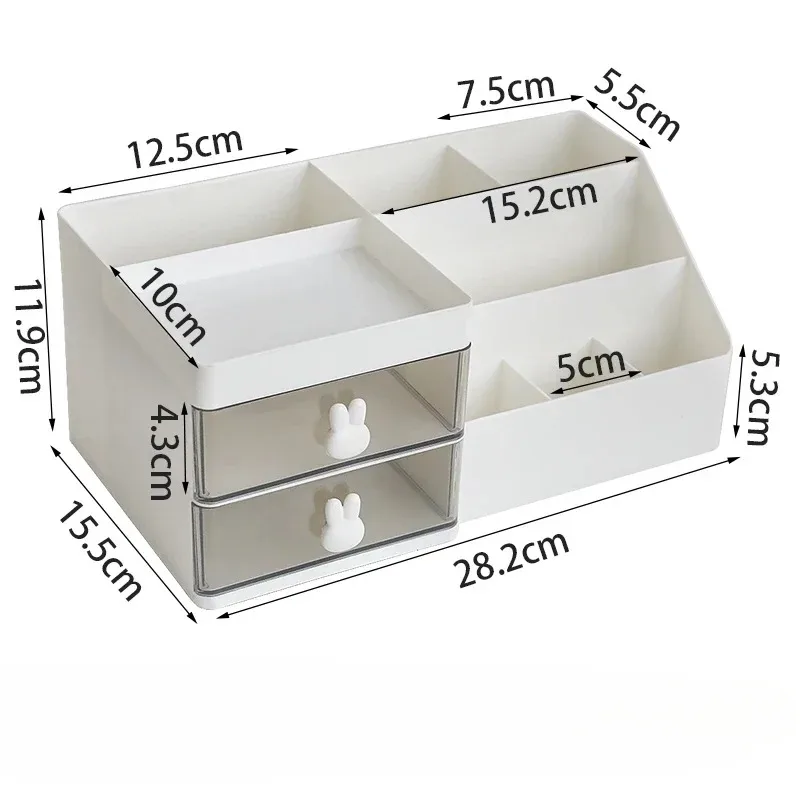 

Desktop Transparent Cosmetics Storage Box Desktop Organizer with Drawers Pen Holder Stationary Storage Rack for Office Desks
