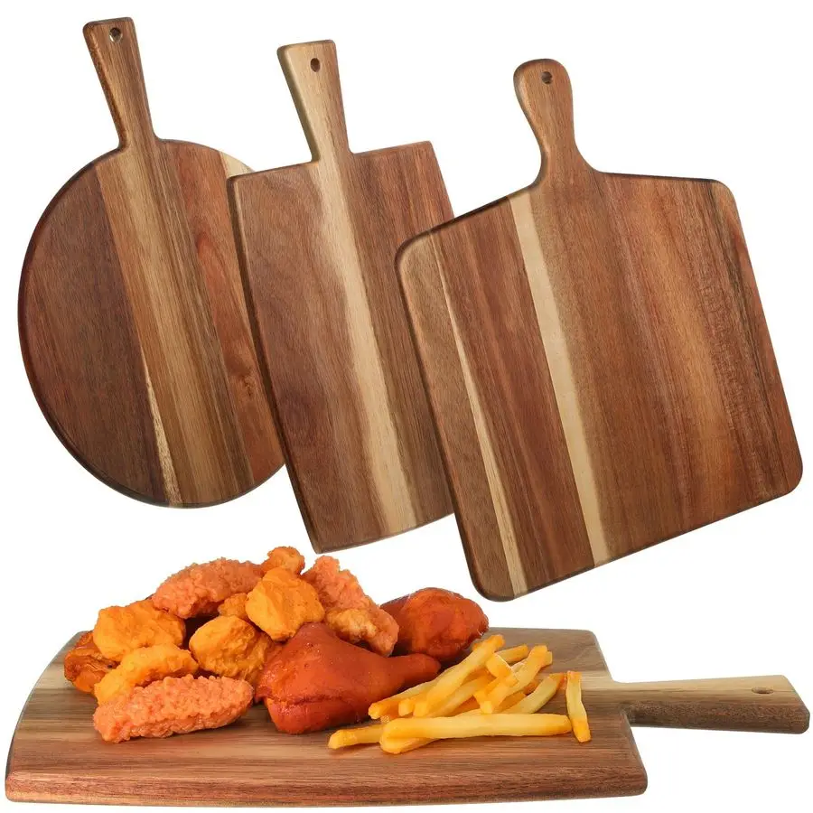 

3 Pcs Acacia Wood Cutting Board Set with Handle for Charcuterie Cheese Chopping Serving Board Meat Bread Chopping Board Vegetabl