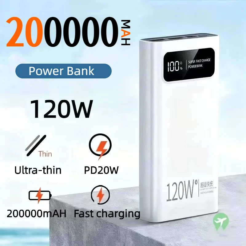 

120 Вт Power Bank 200000 мАч сверхбольшой емкости Powerbank Super Charge Портативный внешний аккумулятор со светодиодным дисплеем CCC НОВЫЙ