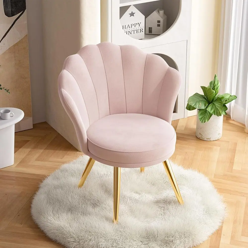 Velvet Accent Chair with Gold Metal Legs, Vanity Chair or Makeup Room, Upholstered Gt Chair or Living Room, or Bedroom, Light Pi - view 4