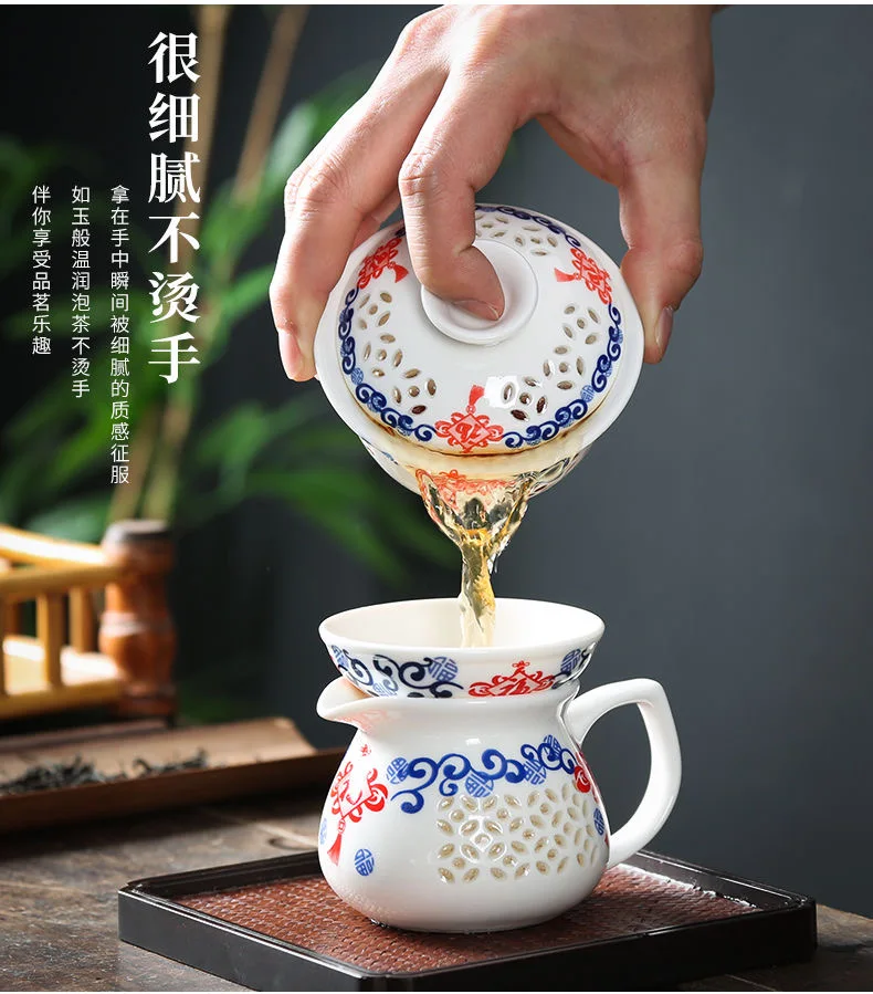 青と白のセラミックティーポット gaiwan ティーカッププーアル中国カンフー茶セット、スプーン