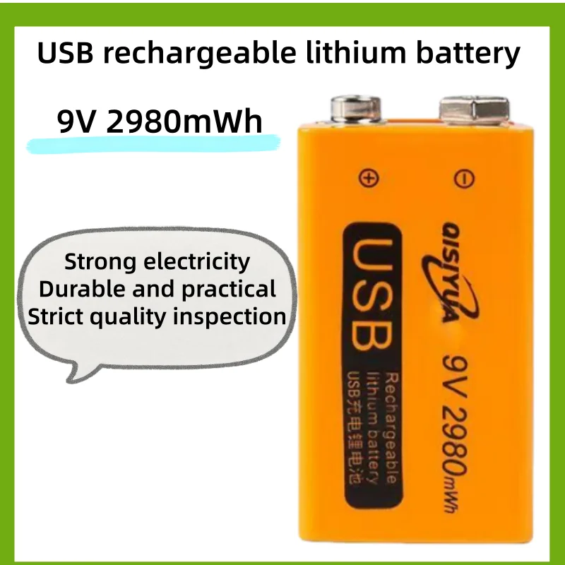 100% NewType-C USB F622 9V Battery Large Capacity 9V 2980mWh Li-ion Rechargeable Battery  for RC Helicopter Model Microphone Toy