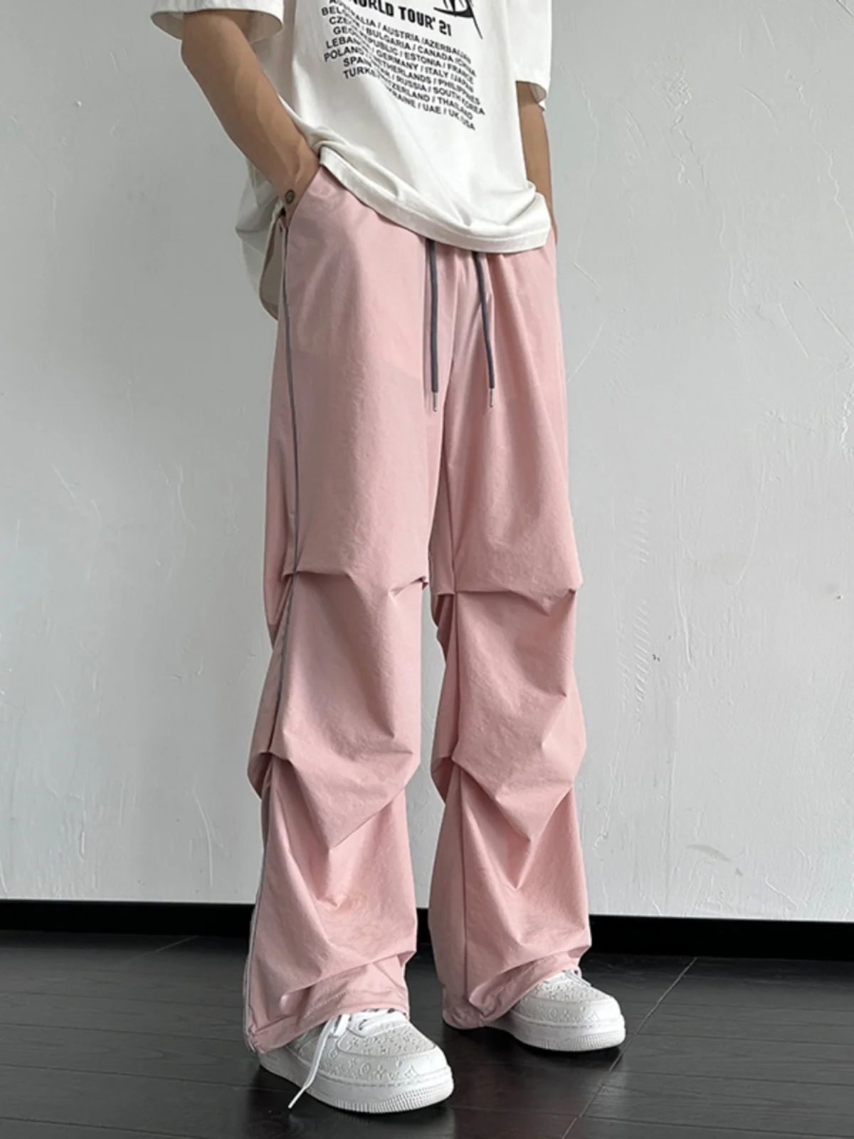 

American Sle Men's Summer Faion Casual Pants Parachute Reflective Ice Silk Qui Dry Loose Fit Straight Leg Breathable