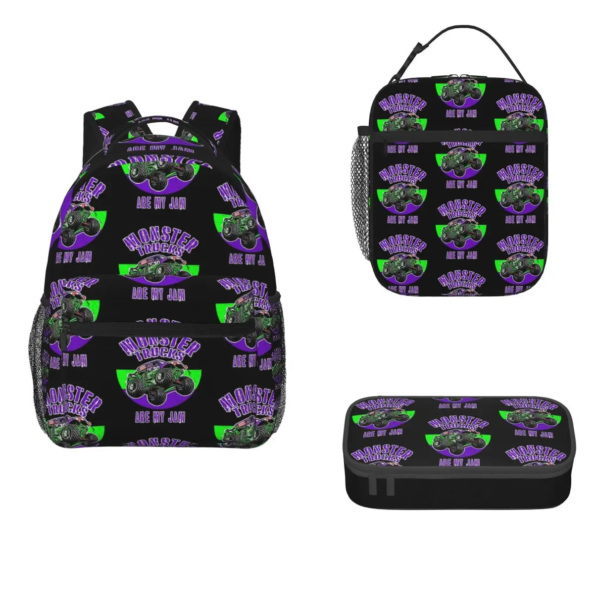 

Monster Truck Are My Jam Grave Digger Vintage Art Backpack Backpacks Boys Bookbag Rucksack Lunch Bag Pen Bag Three-Piece Set