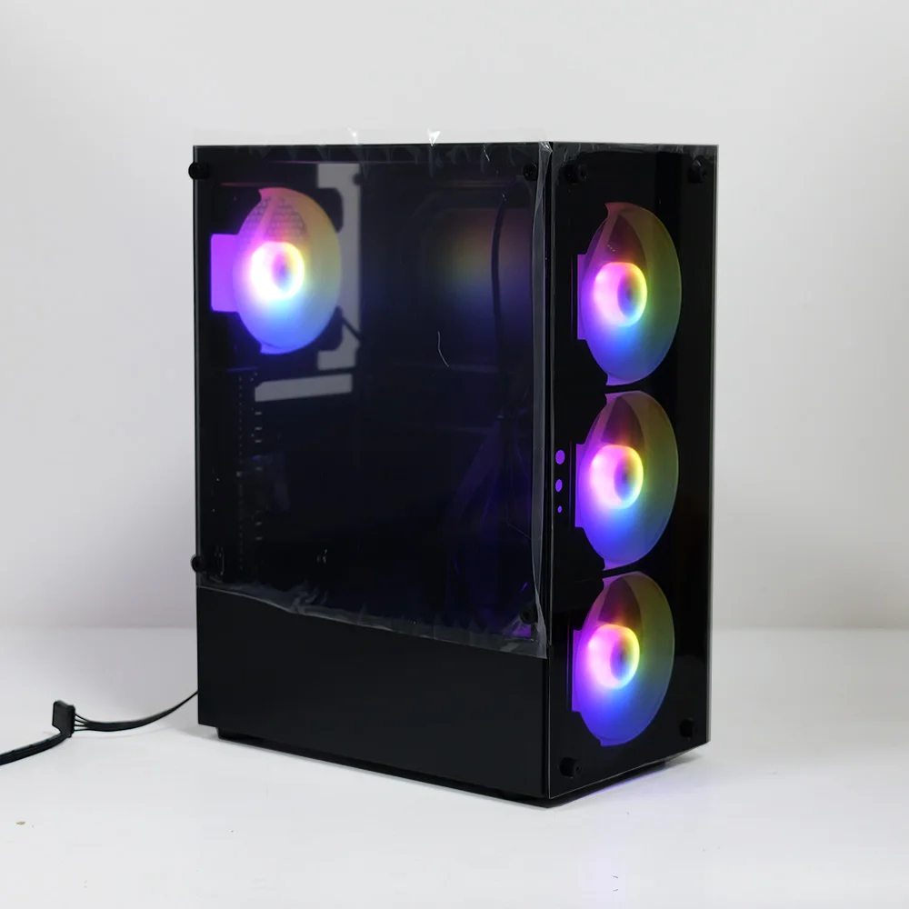 MANMU Casing Komputer & Menara Gaming Matx Casing Pc Casing Pc Hitam Kabinet Pc Gaming-Dengan 4 Kipas