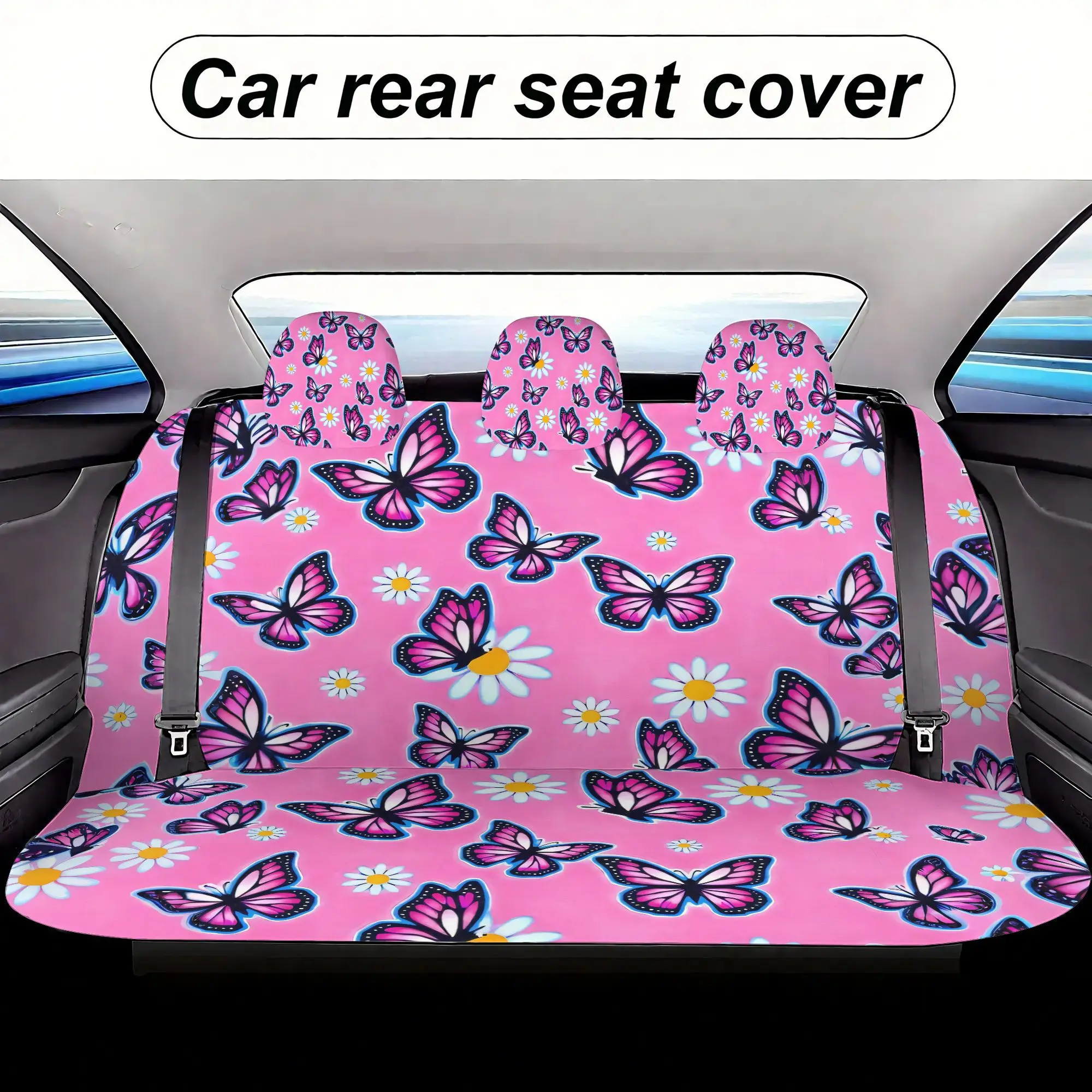 7pcs Powder Butterfly Daisy Car  Covers Set | Includes 2 Front  Covers + 1 Rear  Back Cover + 1 Rear  Cover + 3