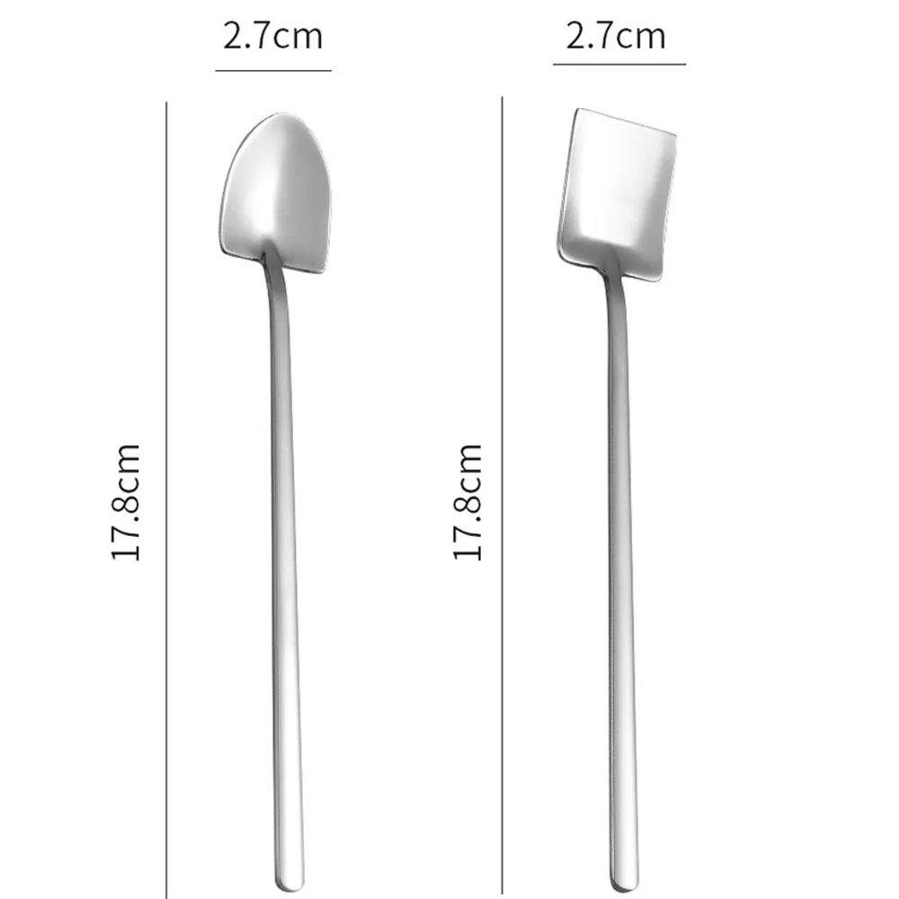 Spoon Fork Stainless Steel Handle Ice Cream Drinking Spoons Shovel Shape Soup Coffee Tea Spoon Scoop Kitchen Flatware