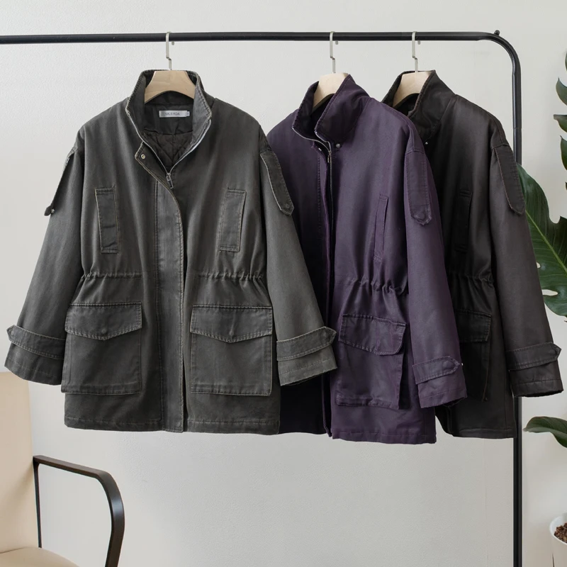 2026 Women Casual Vintage Utility Jacket with Drawstring Waist Stylish coat