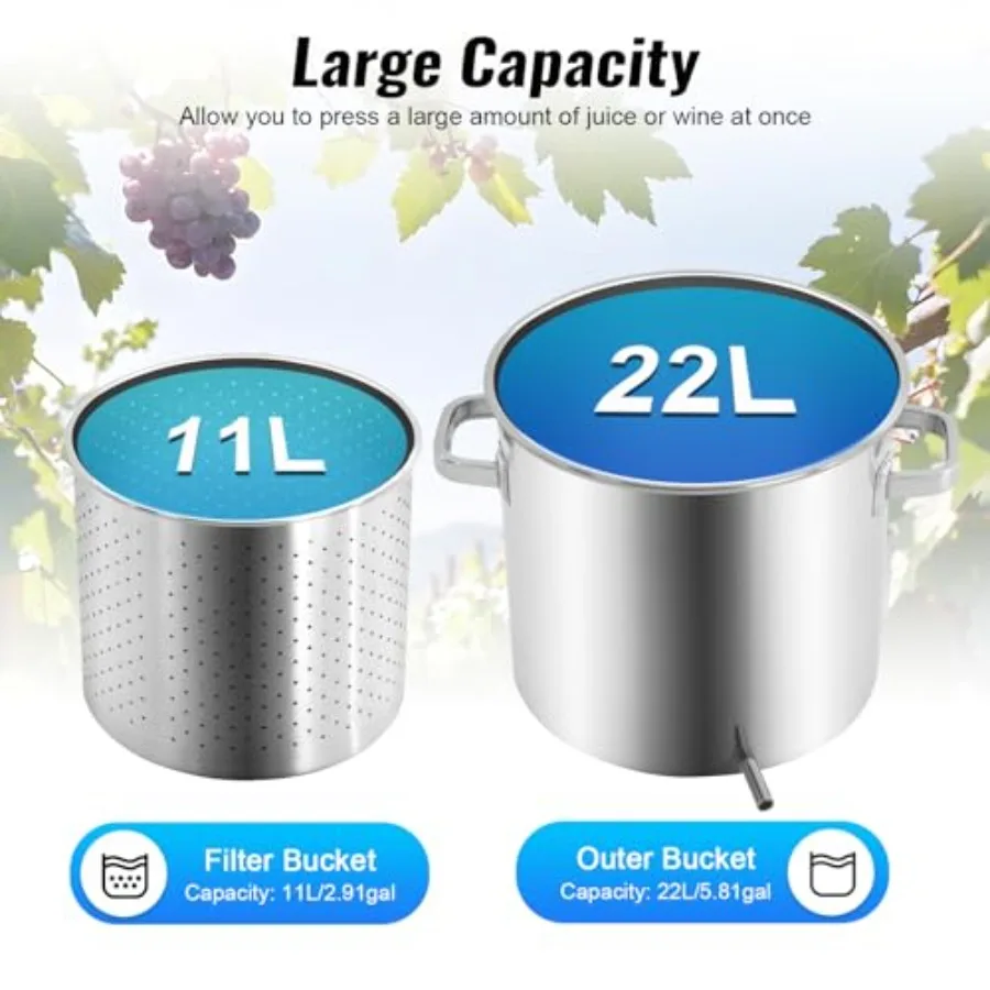 8,82 Gal 33L hydraulische fruitpers 3 ton fruitwijnpers met filteremmer Hydraulische krikpers Handpers met beugel H
