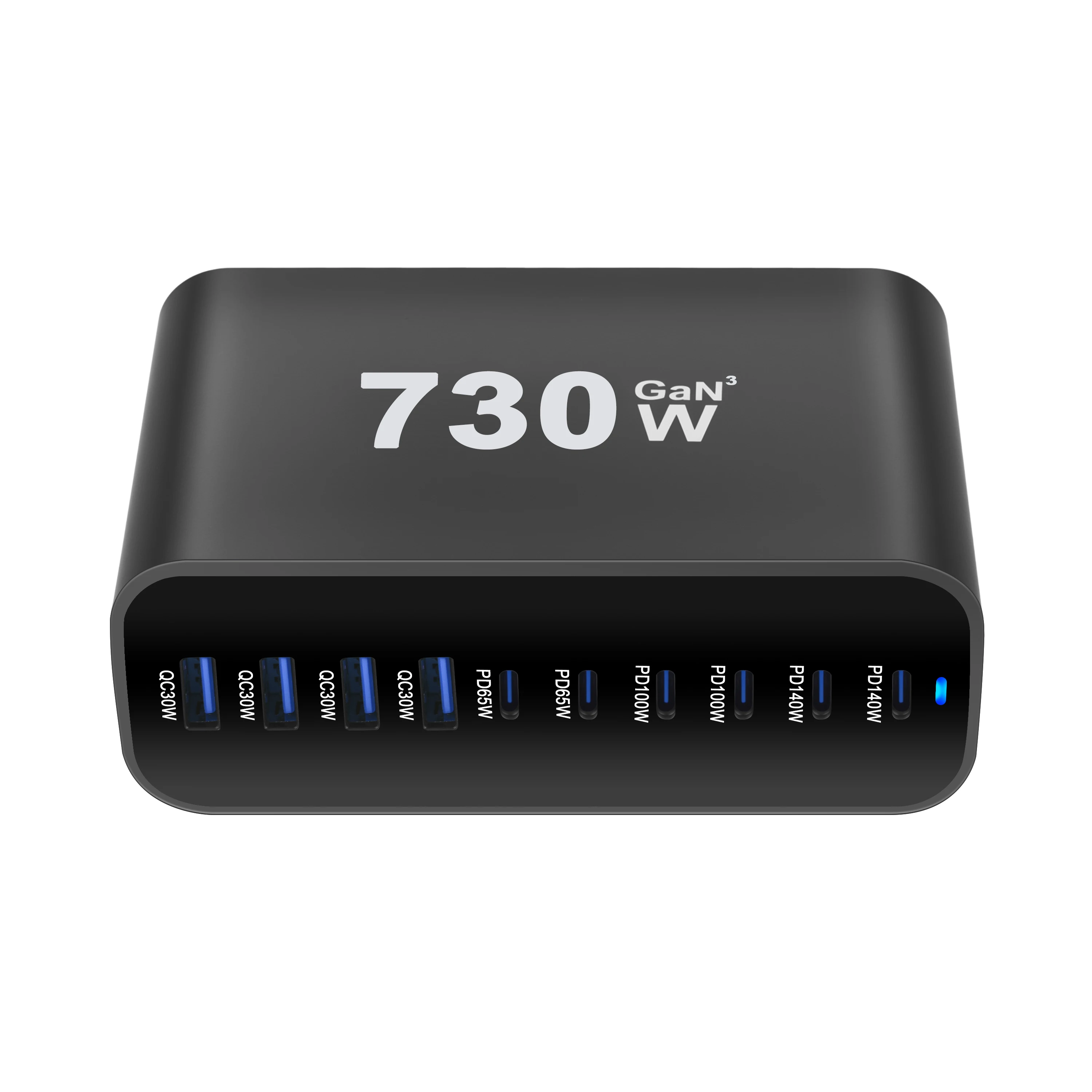 

10-Port USB Charging Station 730W GaN 140W PD for MacBook Pro/Dell/HP, 100W for iPad, 65W for iPhone 15, Charge 10 Devices Simul