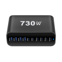 10-Port USB Charging Station 730W GaN 140W PD for MacBook Pro/Dell/HP, 100W for iPad, 65W for iPhone 15, Charge 10 Devices Simul