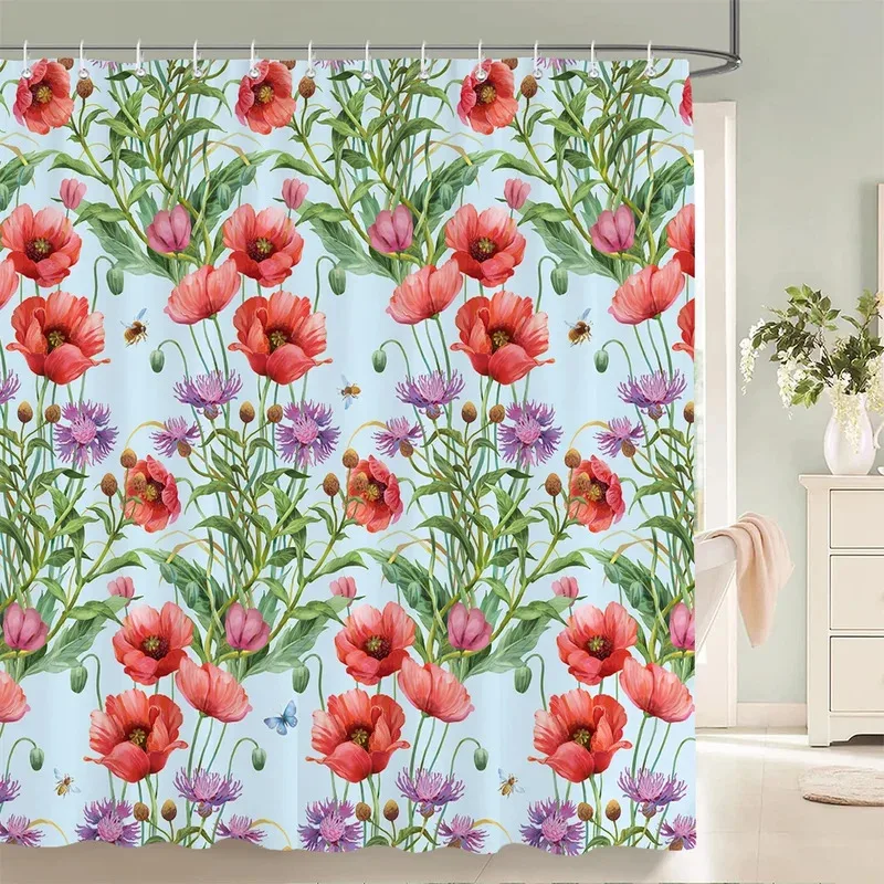 

Jhb231 pack watercolor tulip flowers pattern polyester material shower curtain bathroom partition curtain home decorative cu9kj