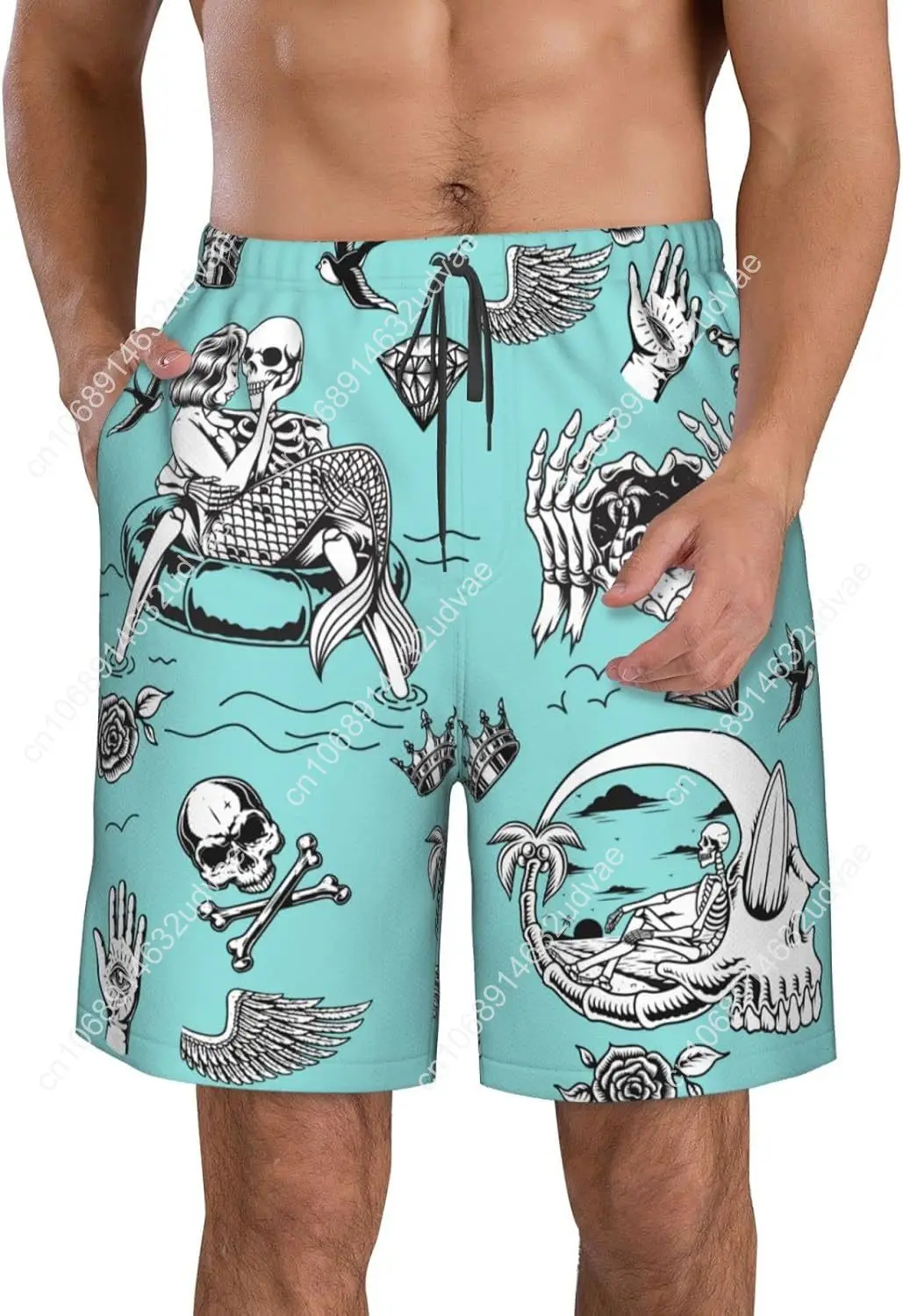 Men's Swim Trunks Beach Board Shorts Quick Dry Swimwear Sports with Pockets