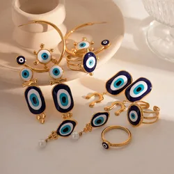 PAPERPLUS | Evil Eye Design Earring for Women Stainless Steel Blue Turkey Charm Jewelry Set Luxury Style New