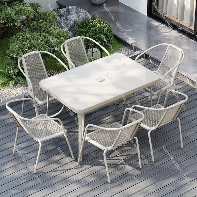Outdoor Balcony Folding Table and 2 Chairs Set White Glass Top Patio Bistro Furniture Minimalist Leisure Tea Table Dining Chair view 3