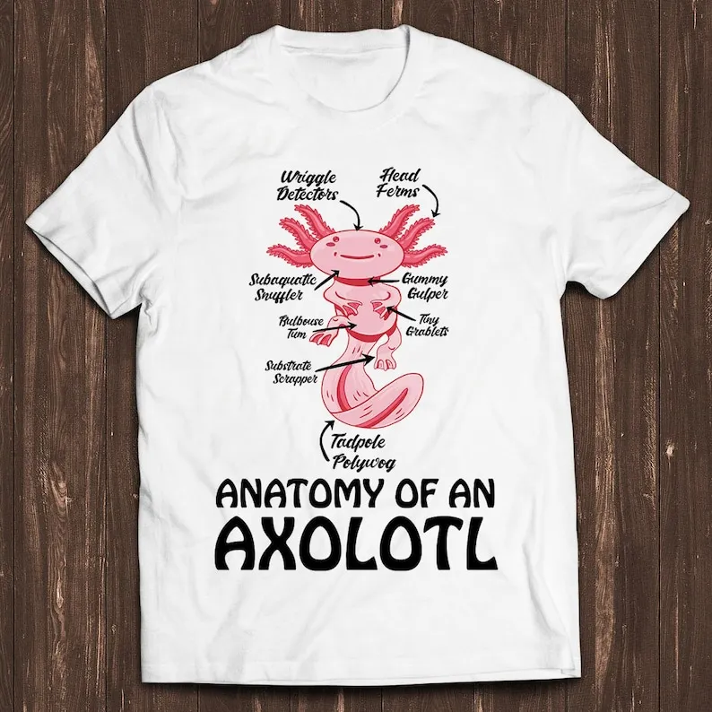 Anatomia di un Axolotl Kawaii pesce messicano oceano stile giocatore culto meme film musica regalo fantastico maglietta C965