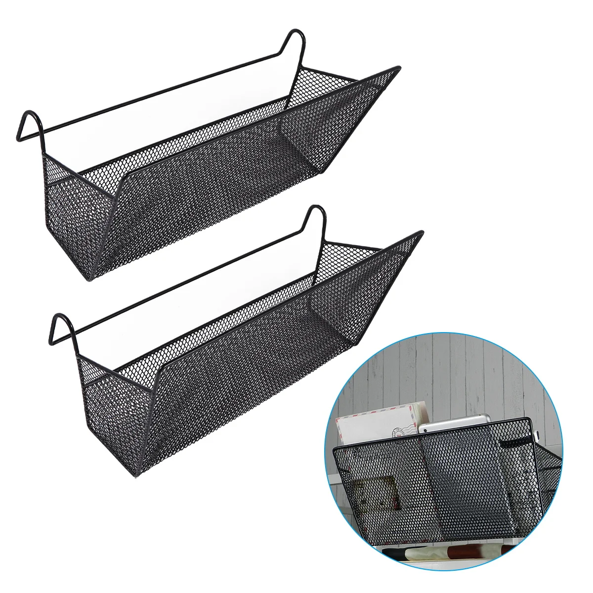 

2PCS Stylish Bedside Hanging Basket Hanging Rack Bedside Organizer Storage Basket for Shelf Kitchen Bathroom Dormitory (Black)