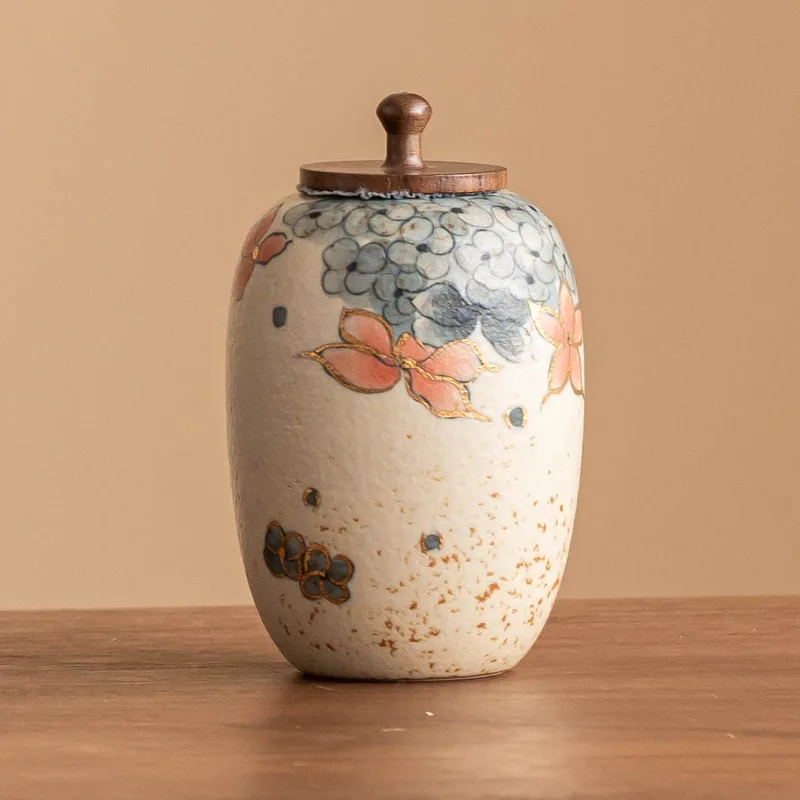 PYH blue and white flint ceramic tea can tea can household creative gold-painted tea set storage tank