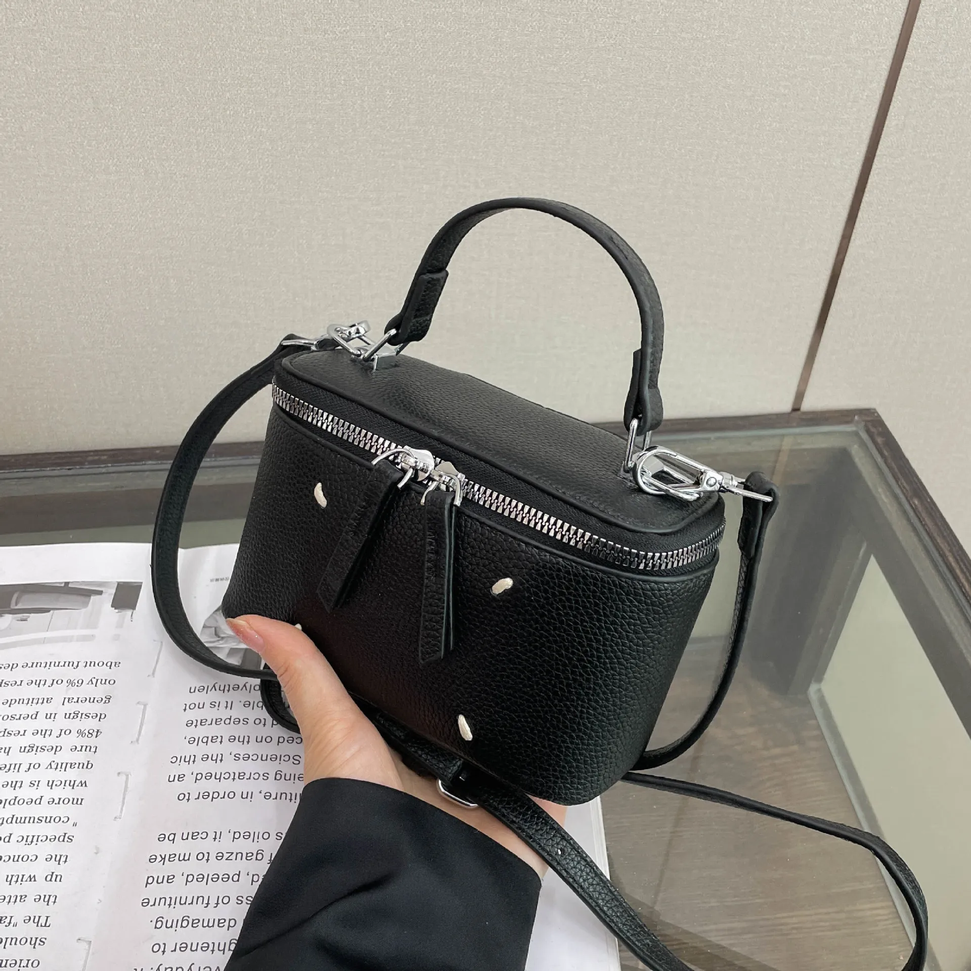 

​​Solid Color Minimalist Bucket Bag Women Recycled Canvas Shoulder Purse Crinkle Texture Gym to Office Essential​​
