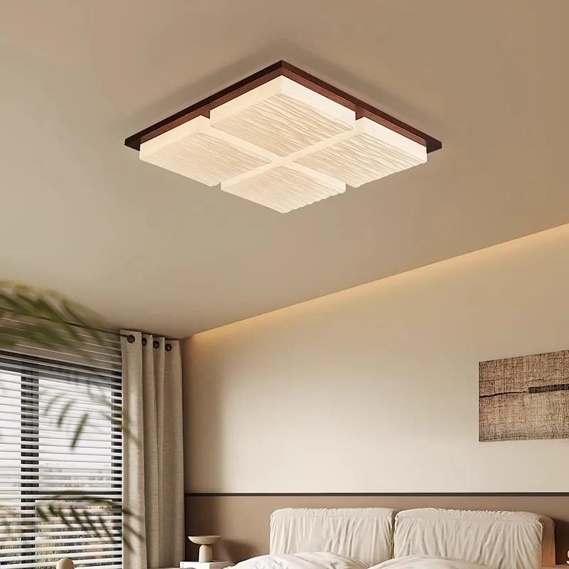 Nordic Modern Chocolate Ceiling Lights Walnut Pattern Wood Lighting Fixture Living Room Main Lamps Bedroom Led Illumination