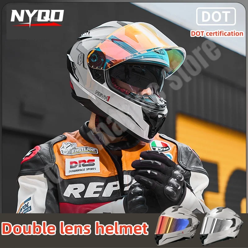 

Motorcycle Helmet Dual Lens All-season Universal Full Face Helmet Anti Fog Sun Protection Lens Large Tail Wing Breathability