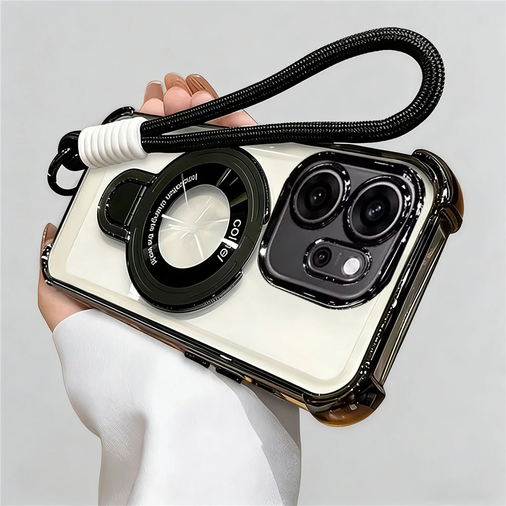 Rope Lanyard Strap Stand Phone Case For OnePlus 15 13 13T 12 11 11R ACE 5 3 2 Pro Transparent Shockproof Soft Silicone Cover