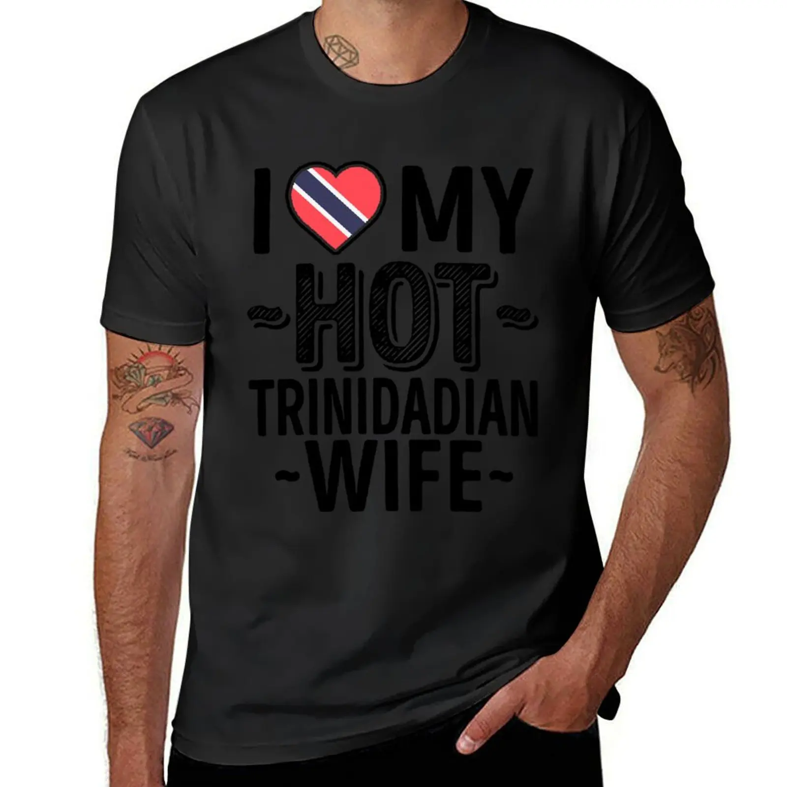 

I Love My HOT Trinidadian Wife - Cute Trinidad and Tobago Couples Romantic Love T-Shirt Short sleeve tee mens t shirt graphic