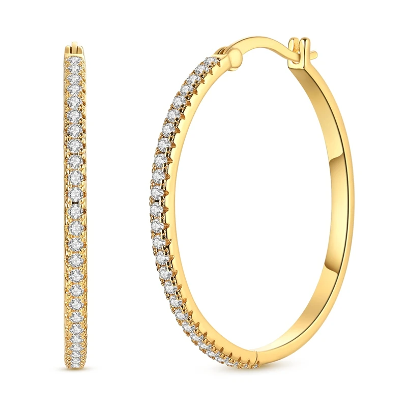 

925 Sterling Silver Earrings Women Sparkling Golden Large Hoop Earring For Anniversary Wedding Jewelry Gifts