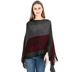 6 Colors Women Triangle Long Pullover Striped Loose Sweater Autumn Shawl Cloak Knitted Poncho Tassel Streetwear