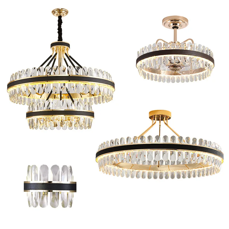 

Dimmable LED Crystal Pendant Lights Luxury New Lustres Black Hanging Lamps for Ceiling Gold Round Home Decor Modern for Bedroom