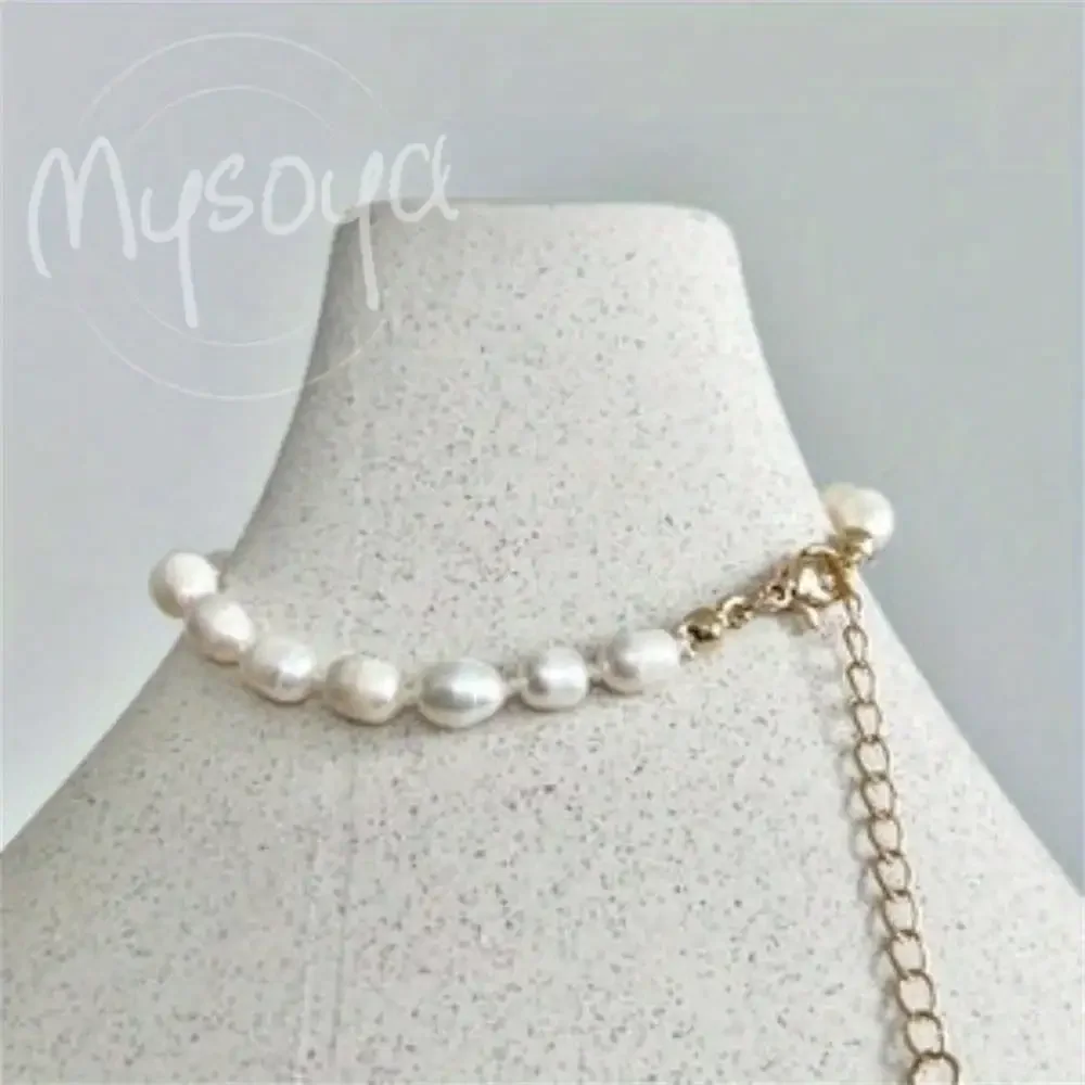 

MYSOYA White Rice-shaped Freshwater Pearl Bracelet 5-6mm Pearls Gift Box Gift for Her Wedding Jewelry Christmas Birthday Gift