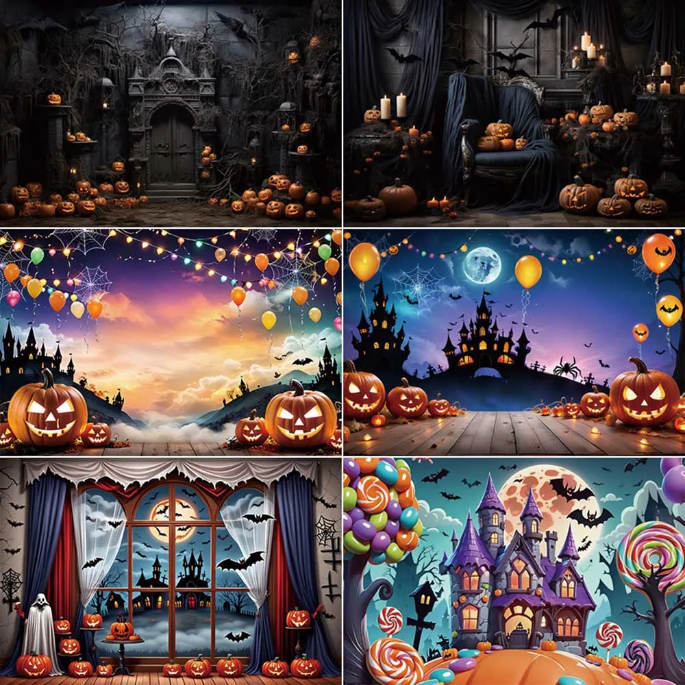 

MOON.QG Halloween 2025 Photography Backdrop Castle Garden Cartoon Party Banner Photozone Background Studio Photobooth Props